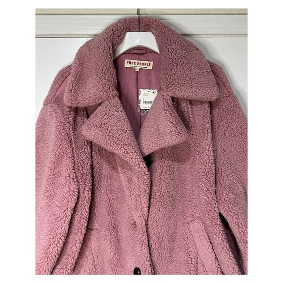 Free People Joplin Faux Fur Cozy Teddy Jacket Smoked Pink Size Large NWT Slouchy - Picture 3 of 15